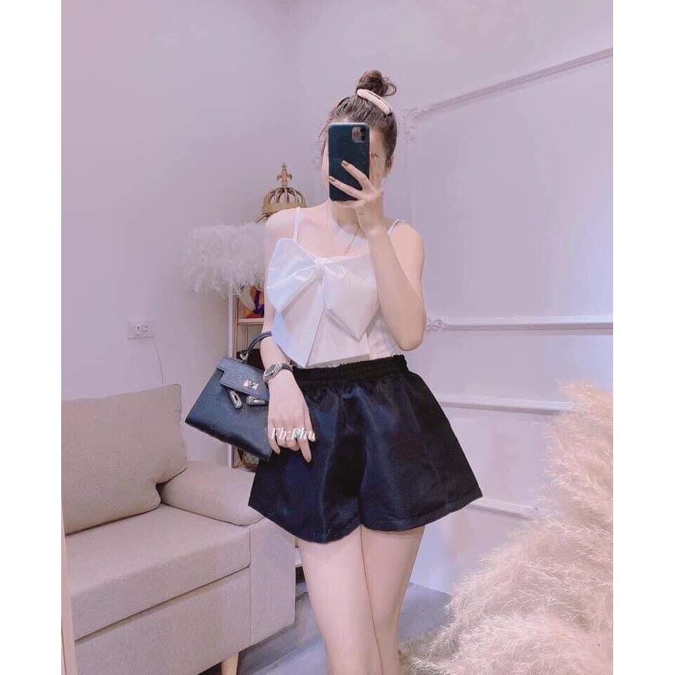Quần Short Đùi Nữ Chất Tắc Ta Phồng Mix Áo Croptop Thun Siêu Hợp Trẻ Trung