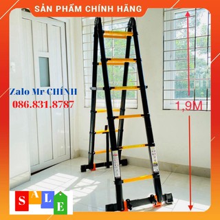 [ NEW ] Thang nhôm rút đôi Chữ A (1.9M+1.9M) - Sơn tĩnh điện. Tải trọng 300kg [ SẴN HÀNG ]