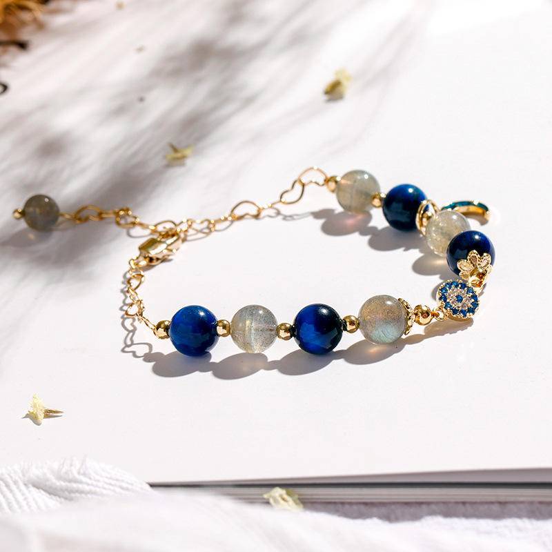 Vòng Tay Dây Bện Đính Đá Pha Lê Xám Mặt Trăng Kyanite Thiết Kế Mắt Quỷ Chính Hãng Làm Quà Tặng Cho Bạn Gái/Bạn Gái
