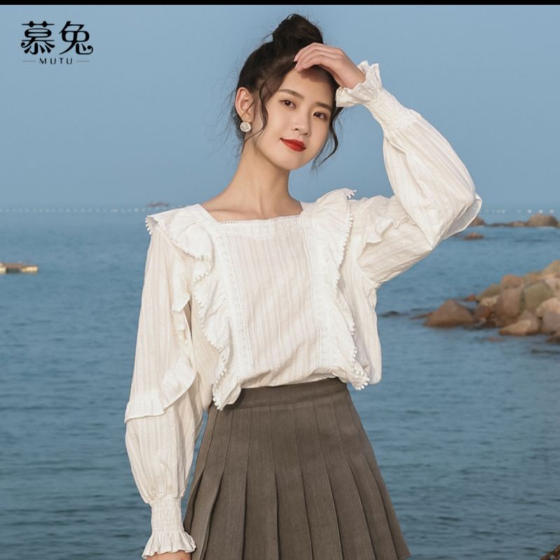 áo kiểu cổ vuông bèo cánh tiên tiểu thư ulzzang