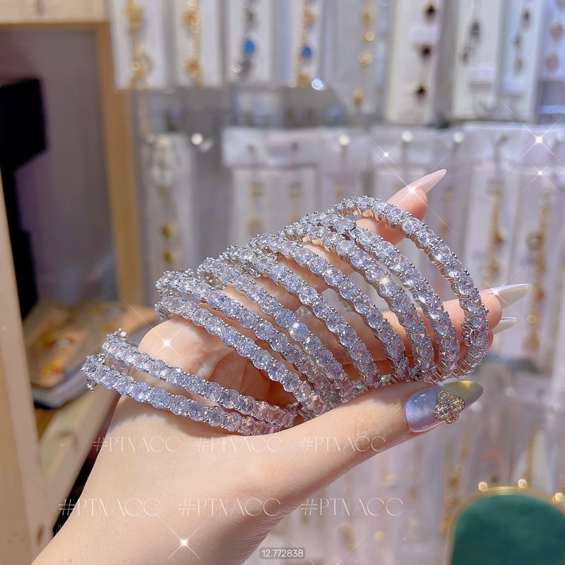 Vòng tay đính full đá 5li siêu sáng, vòng nữ đính đá tròn đơn giản .PTNACC.