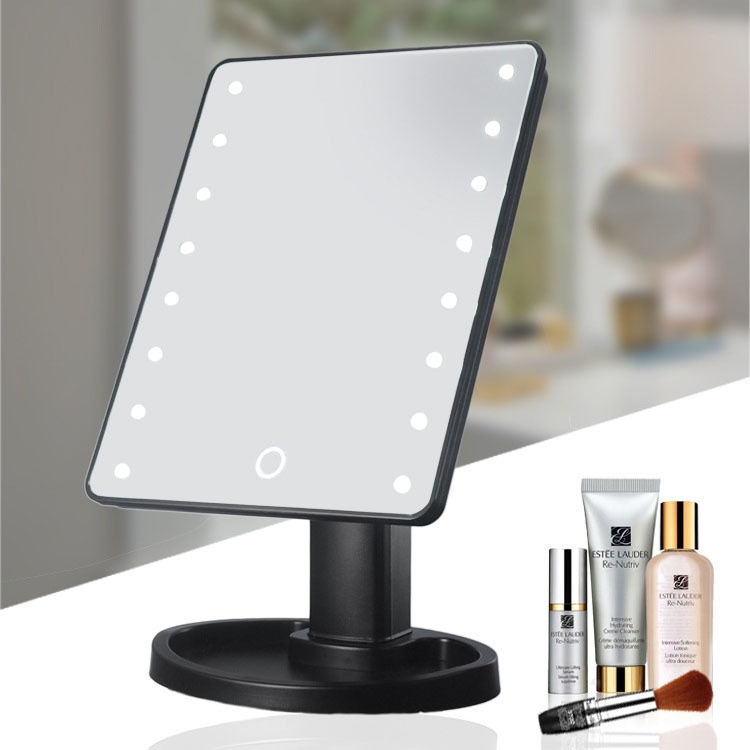 Gương trang điểm để bàn 22 bóng đèn LED, gương led để bàn hình chữ nhật cảm ứng xoay 360 độ