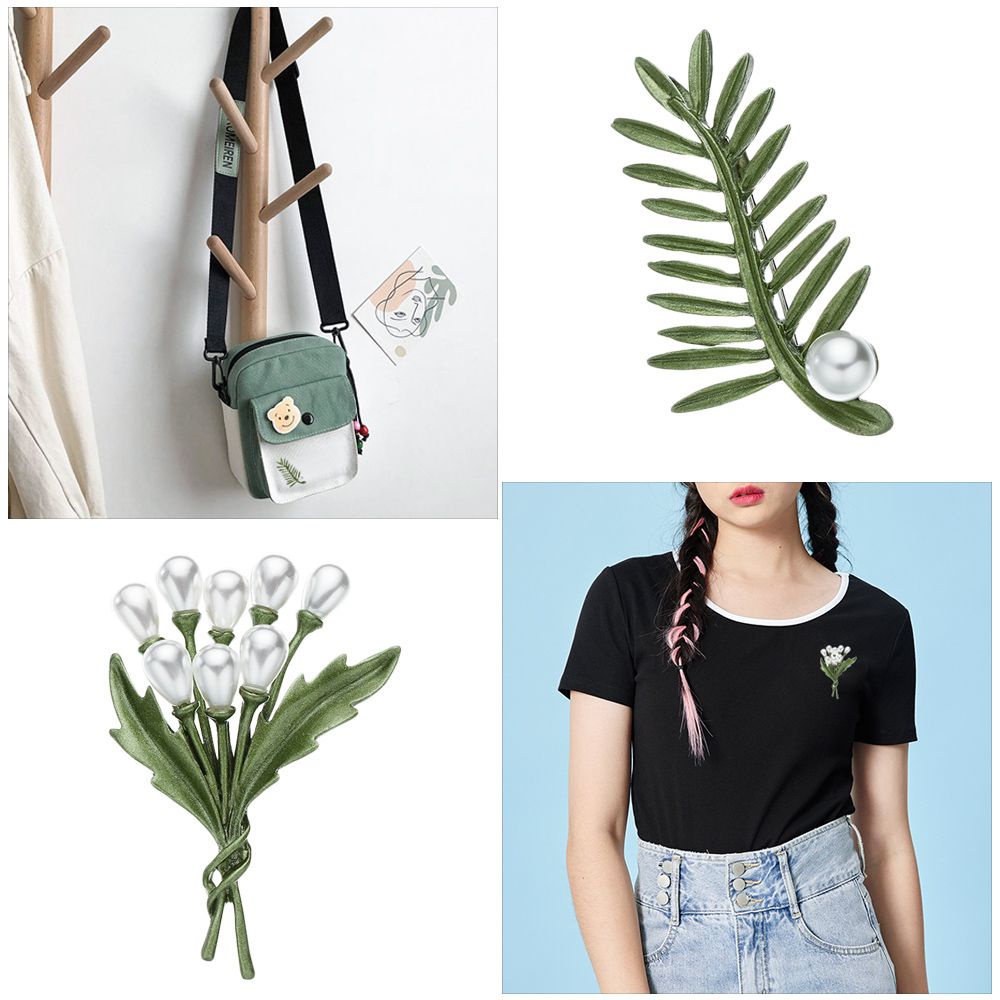 Ghim cài áo kiểu chiếc lá đính ngọc trai giả thời trang dành cho nữ