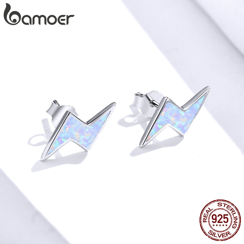 Khuyên tai Bamoer 860 bằng bạc 925 hình tia chớp thời trang dễ thương