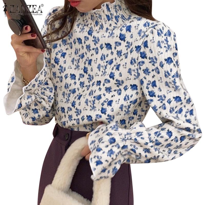 Zanzea Áo Tay Dài Cổ Lọ In Họa Tiết Phong Cách Hàn Quốc Dành Cho Nữ