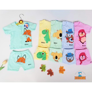 💓  Bộ sơ sinh cài nút  tay ngắn cotton  100% thoáng mát 5 màu in hình thú xinh xắn Bibo Kim Thu size 1-5 (4-12 kg)