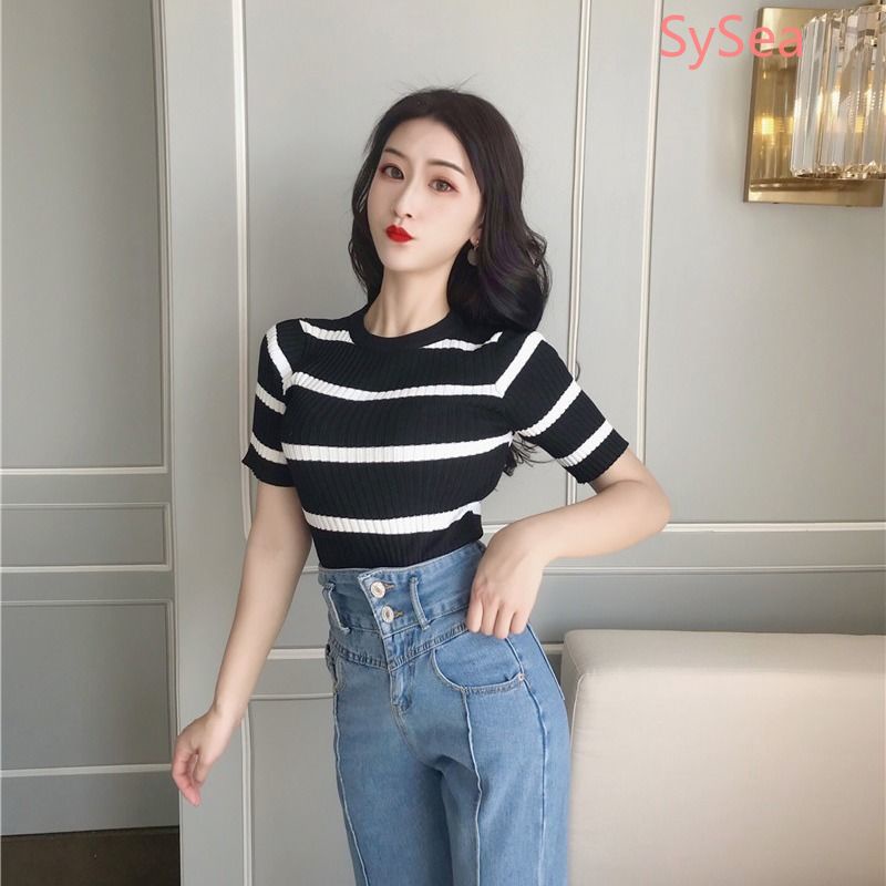 Áo Dệt Kim Hở Lưng Kẻ Sọc Thời Trang Mùa Hè Cho Nữ