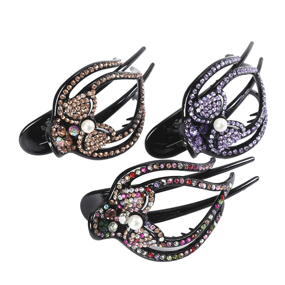 Kẹp tóc bằng nhựa đính đá giả thiết kế hình hoa thời trang cho nữ