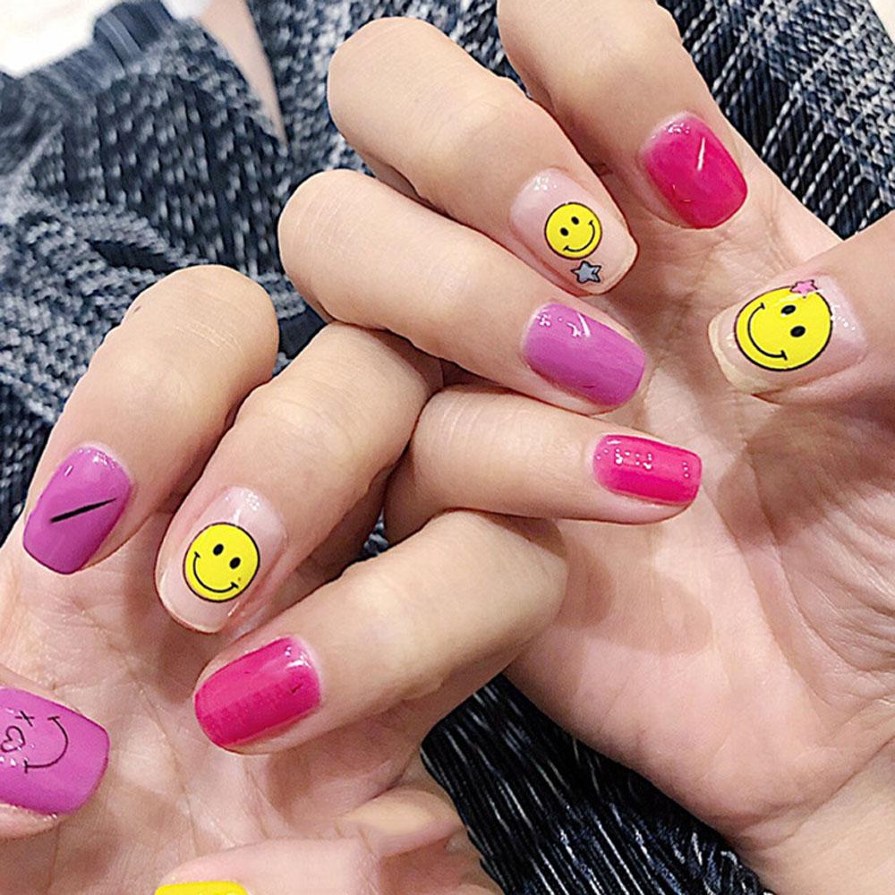 USNOW Miếng Dán Móng Tay Tự Dính Họa Tiết Mặt Cười Ngôi Sao Nhiều Màu Sắc Dùng Trang Trí Móng Nghệ Thuậ