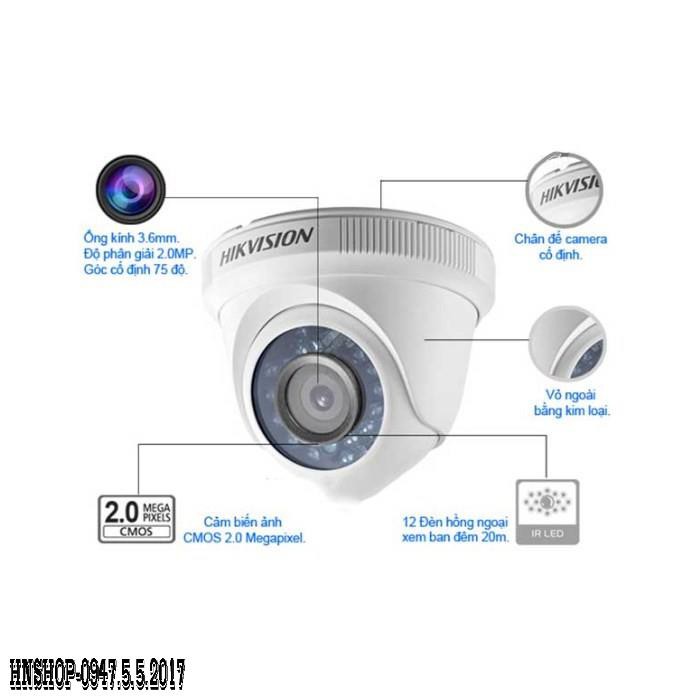 Camera HDTVI Dome 2.0MP Hikvision DS-2CE56D0T-IR(C) Vỏ Sắt, Full HD Giá Rẻ