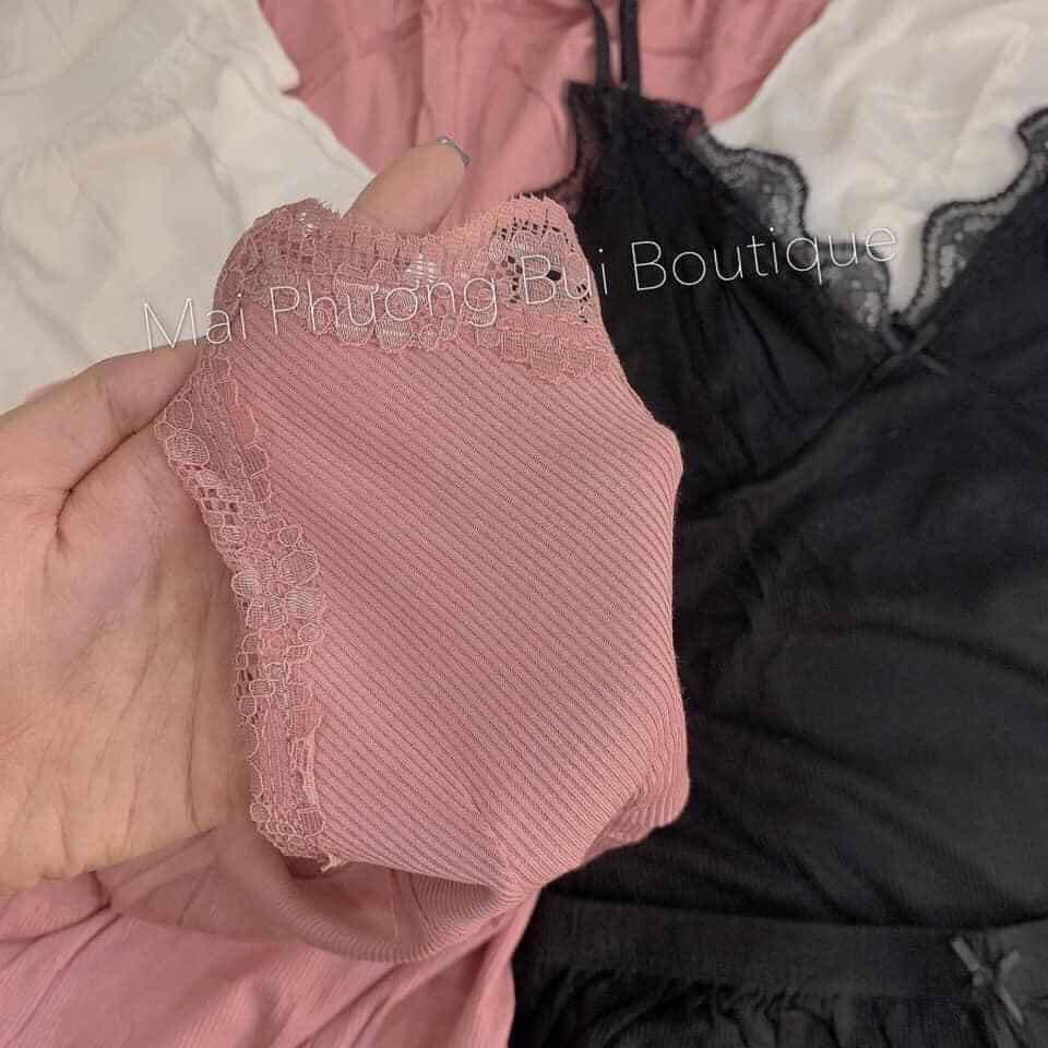 FREESHIP Bộ ngủ 2 dây chất thun tăm phối ren siêu co zãn cực đẹp siêu mát-giadungsieure