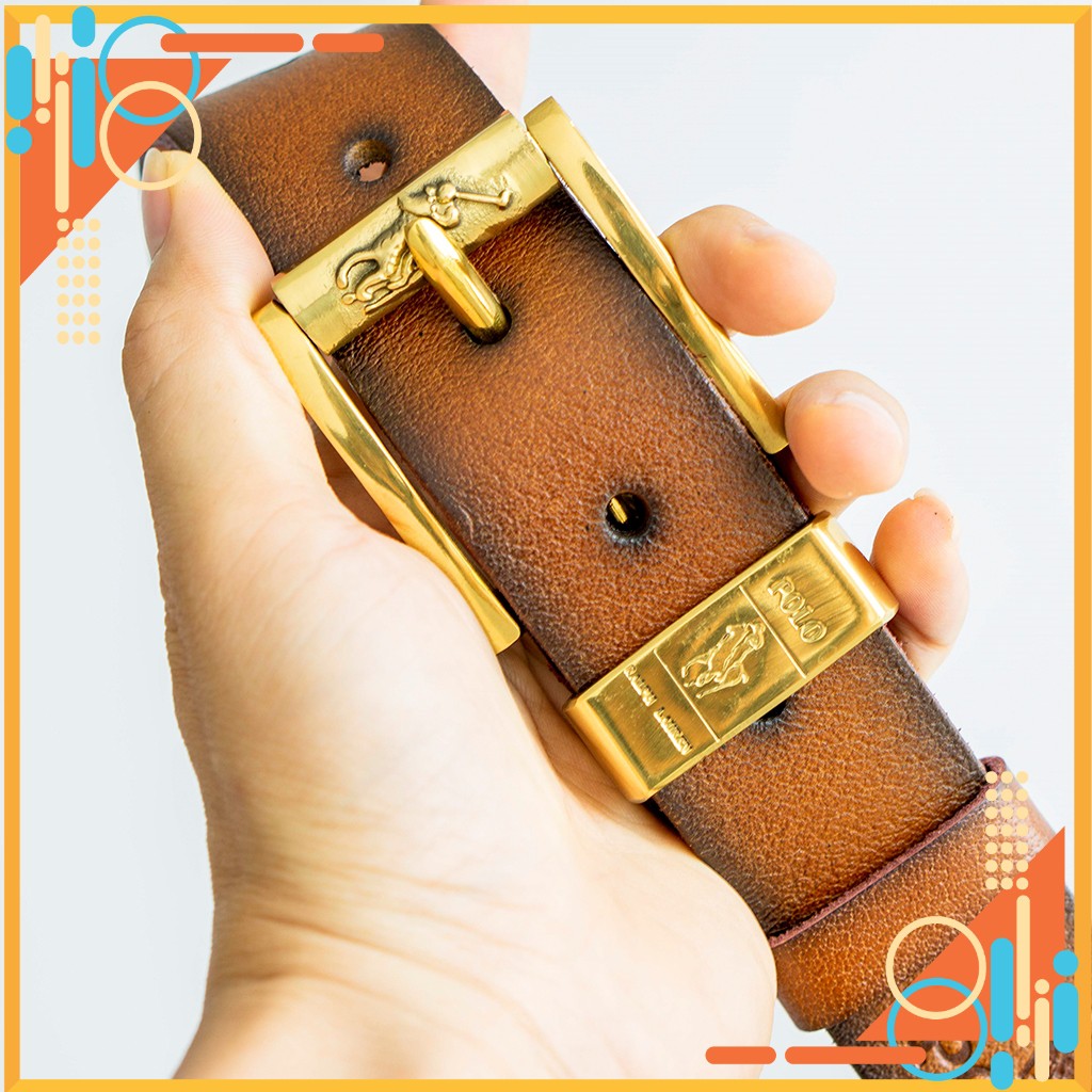 Thắt lưng nam cao cấp da bò một lớp cắt miếng khóa đồng đúc kiểu dáng mạnh mẽ nam tính bền đẹp hàng xuất khẩu