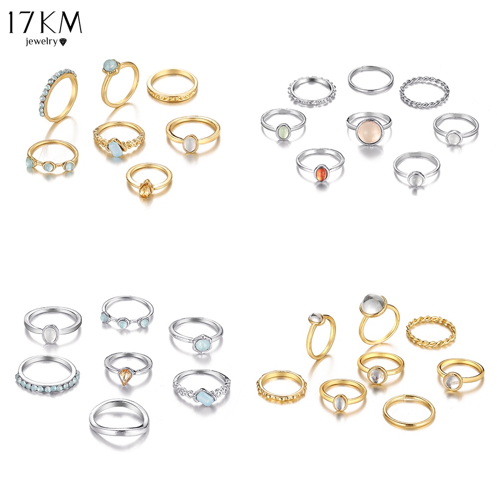 17KM crystal shining rings set gem elegant vinatge ring for women fashion accessories