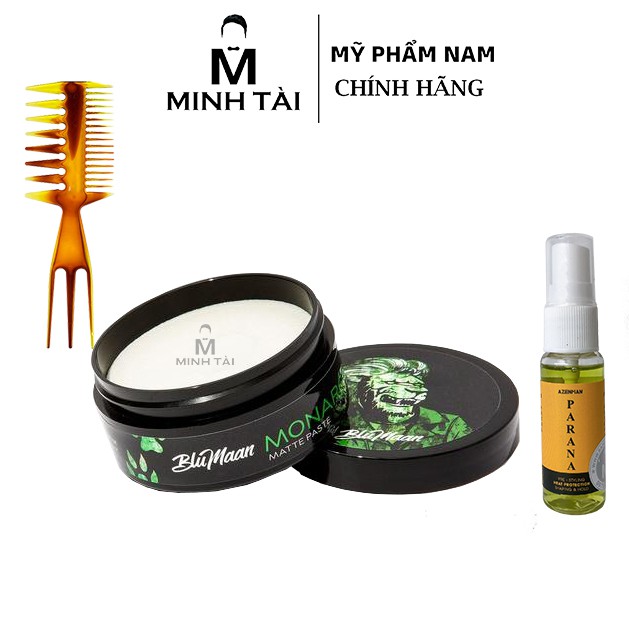 Sáp Vuốt Tóc Nam BLUMAAN Monarch Matte Paste ( SƯ TỬ ) 74ml + Xịt Dưỡng Tóc AZENMAN Parana 20ml + Lược Chải Tóc Texture