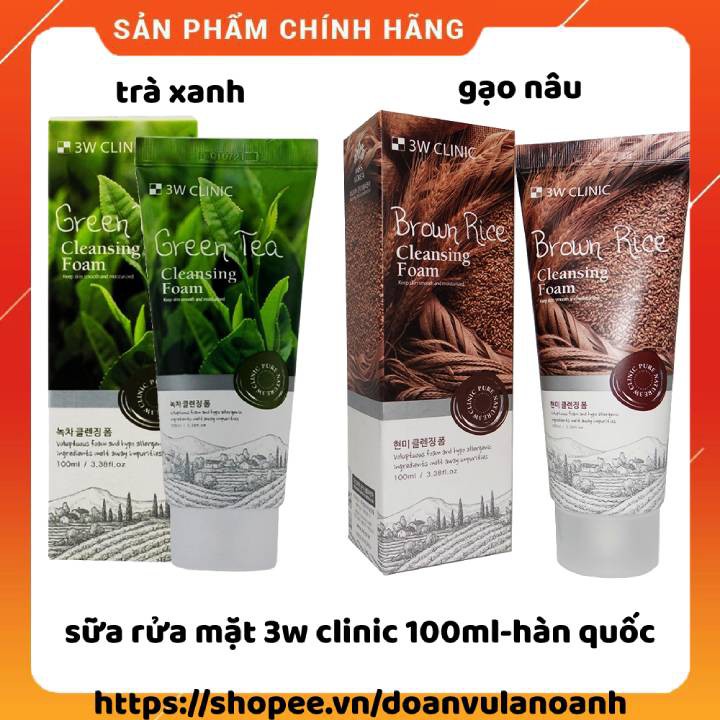 Sữa Rửa Mặt Trà Xanh , Gạo Nâu 3W Clinic 100ml hàn quốc