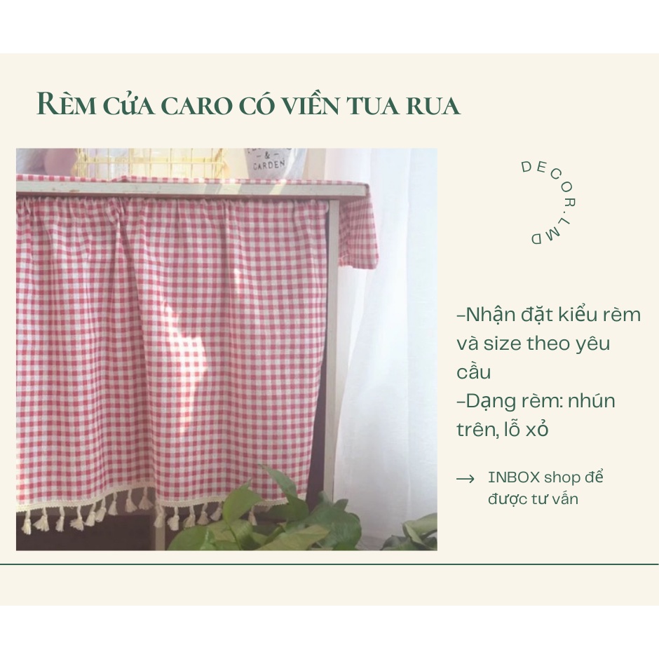 Rèm treo kệ bếp caro có viền tua rua (đặt theo yêu cầu liên hệ CSKH)