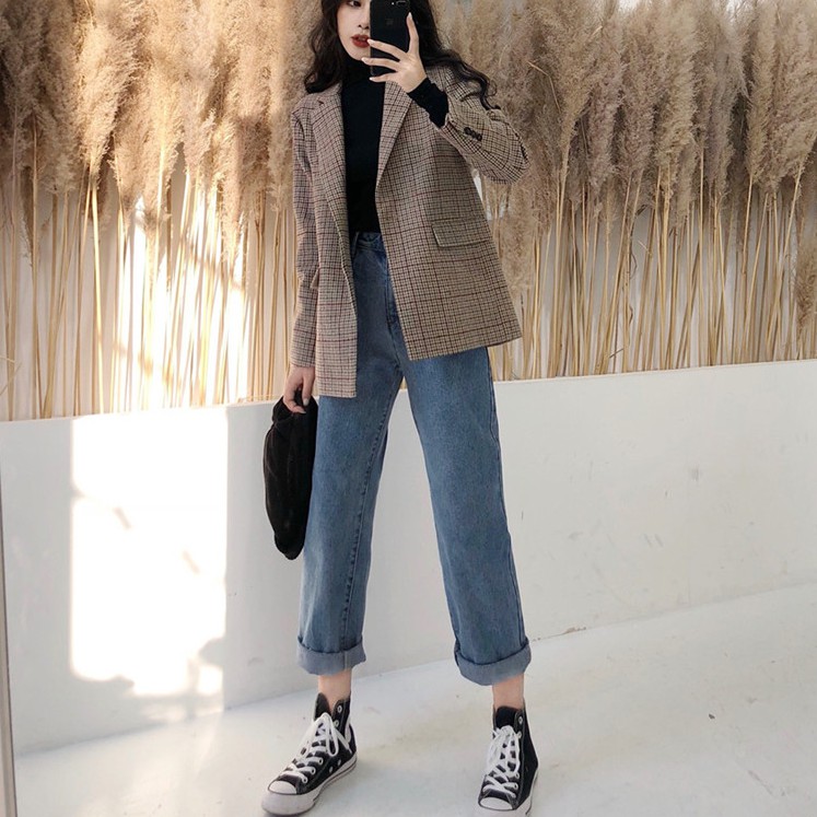 Xiaozhainv Quần jean ống rộng lưng cao theo phong cách retro | BigBuy360 - bigbuy360.vn