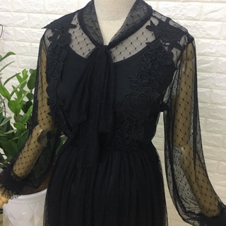 Váy ren đáp hoa buộc nơ cổ  [ BUÔN SỈ TỪ 2SP]
