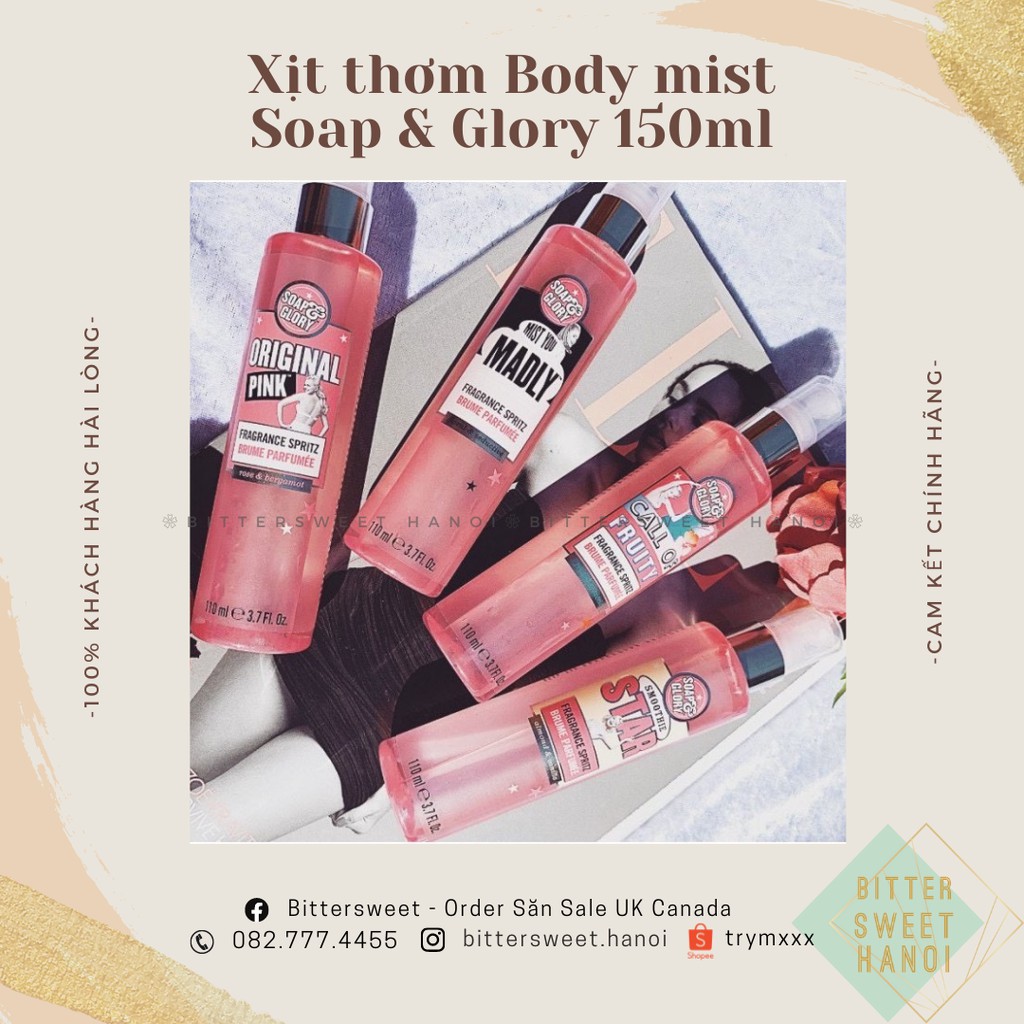 (bill UK🇬🇧 mẫu mới) Xịt thơm cơ thể nước hoa body mist Soap & Glory Fragrance Spritz 110ml