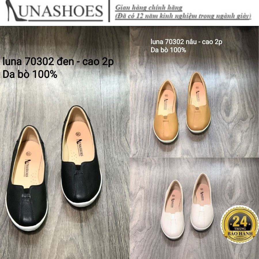 Giày Slip on nữ mềm Lunashoes 70302 giày lười nữ mũi tròn da thật bảo hành 2 năm 1 đổi 1 dễ đi êm chân dễ phối đồ