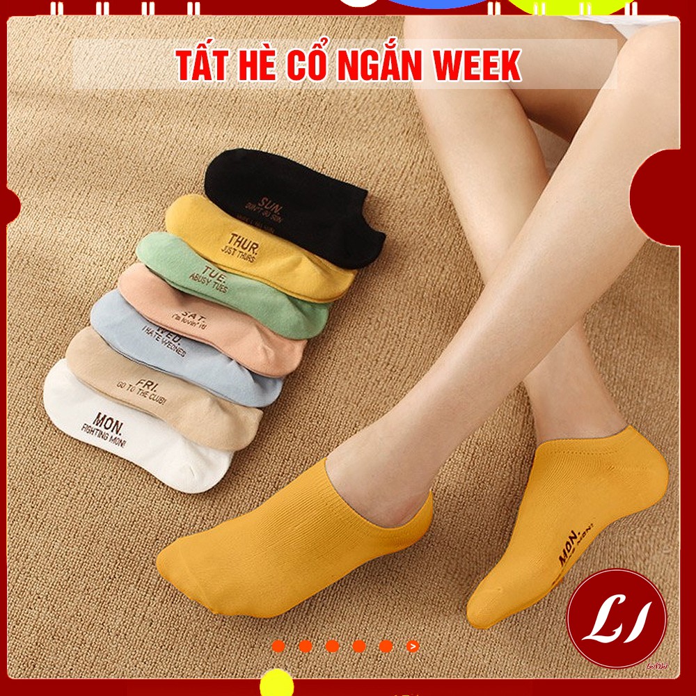 Set 7 đôi TẤT HÈ WEEK cổ ngắn cotton nhiều màu -QATE0184