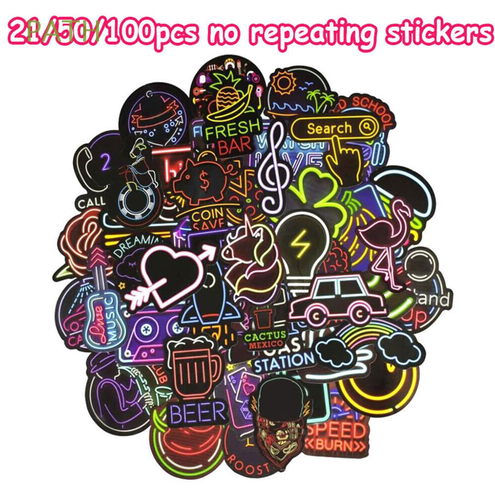 21/50/100pcs no repeating Stationery Vinyl PVC Luggage Decor DIY Craft Photo Laptop Neon Light Stickers