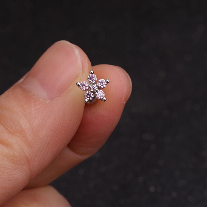 Fashion Simple Exquisite Flower Shape Zircon No Allergy Ear Studs Women Jewelry