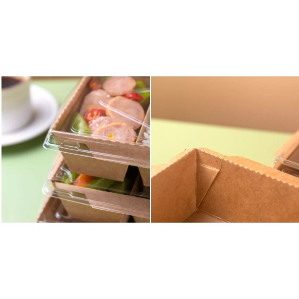 Lốc 10 cái Hộp kraft nắp kính rời có 2 ngăn 1600 ml -Lốc 10 cái