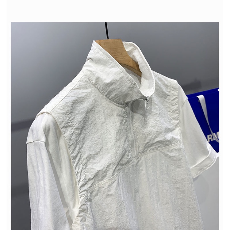 Áo polo Mỏng Tay Ngắn Cổ Đứng Phối Màu Tương Phản Phối Khóa Kéo Thời Trang Mùa Hè Cao Cấp Cho Nam