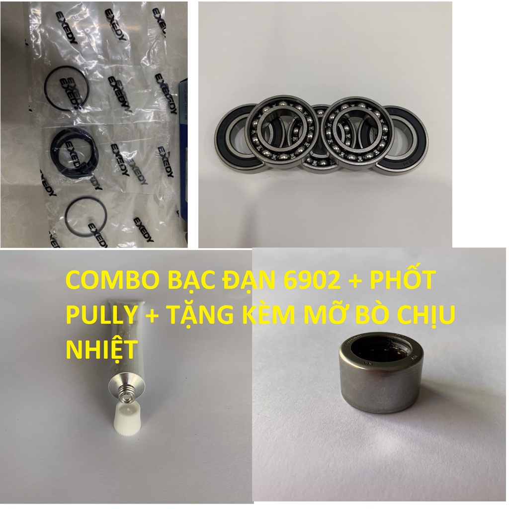 Combo - Bạc đạn 6902 Phốt Puly tặng kèm mỡ bò