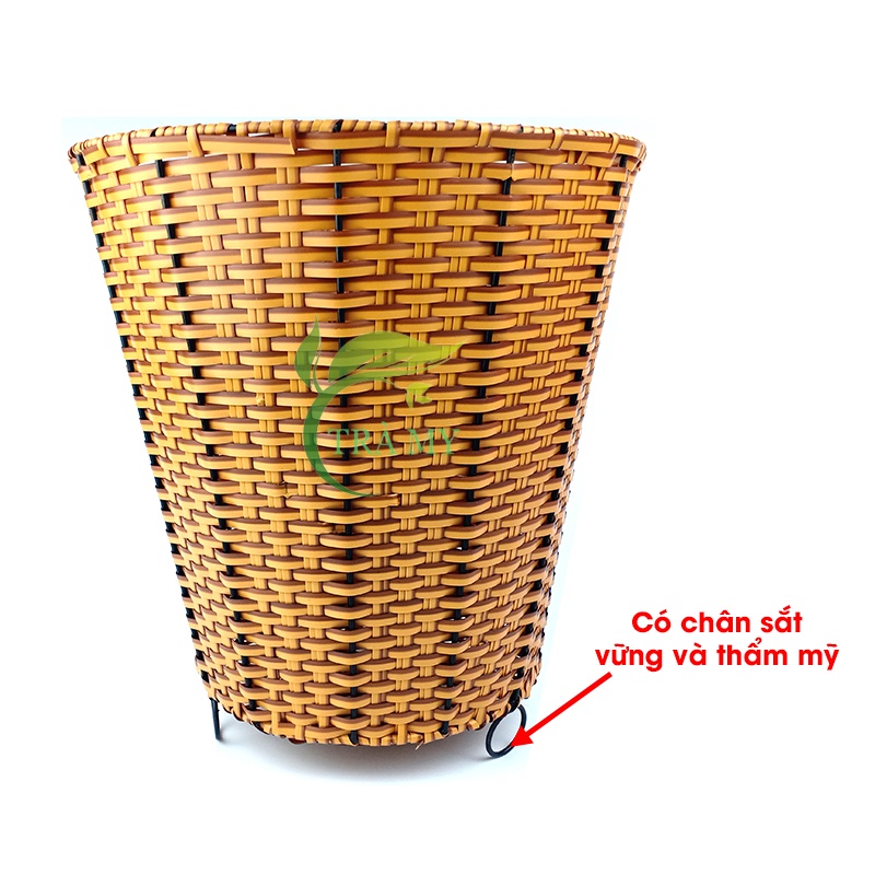 Xô Tròn Mây Nhựa Đan Khung Sắt Sơn Tĩnh Điện Không Nắp, Xô Đựng Quần Áo, Xô Đựng Rác, Xô Đựng Vật Dụng Gia Đình