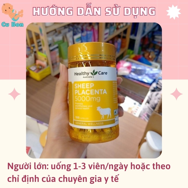 Nhau Thai Cừu Healthy Care Sheep Placenta 5000mg của Úc 100 viên cho người trên 18 tuổi giúp làn da trắng sang khoẻ mạnh