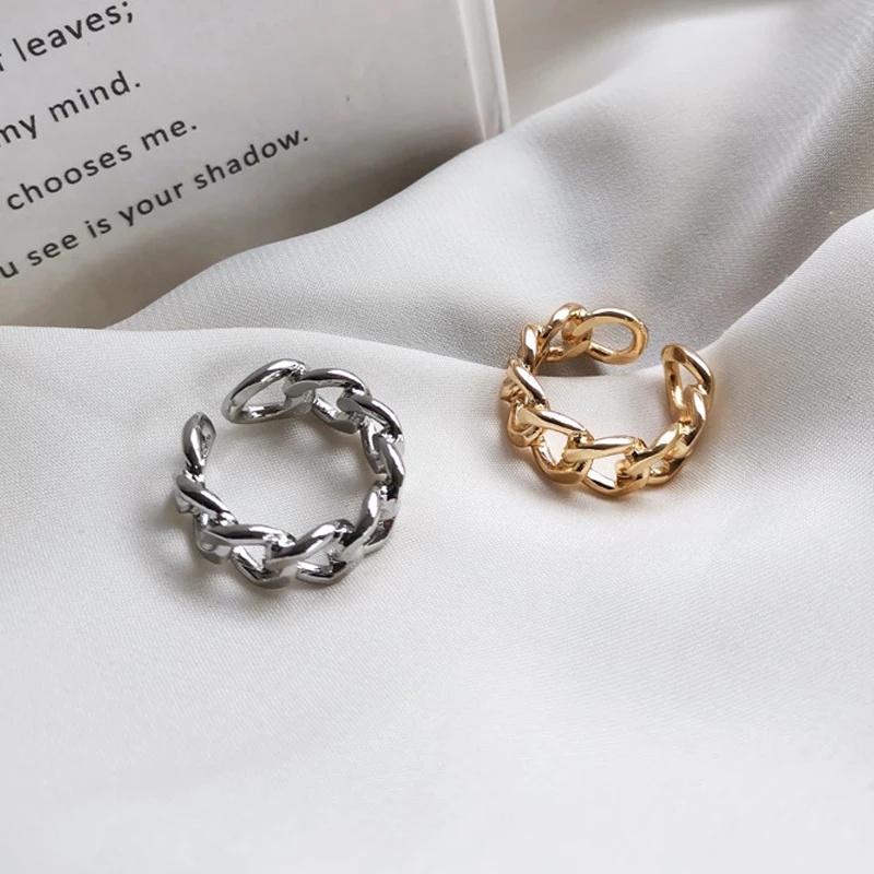 Nhẫn hở dạng dây xích mạ vàng / bạc đơn giản dễ thương thời trang cổ điển có thể điều chỉnh kích thước cho nam nữ