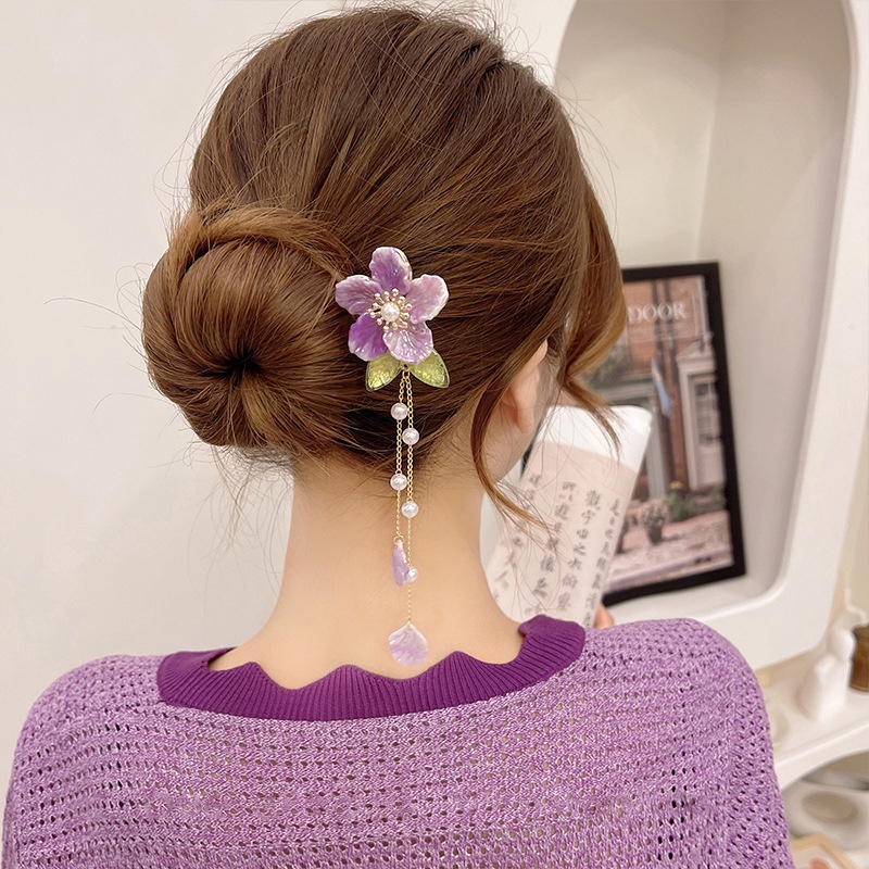 Trâm Cài Tóc Chữ U Hình Hoa Màu Tím Ngọt Ngào