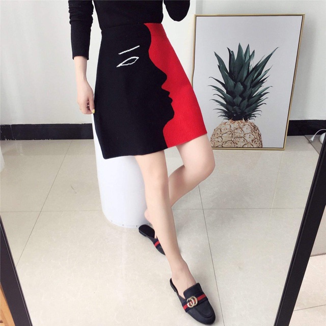 Chân váy len phối 2 màu