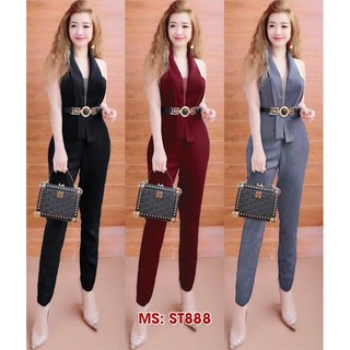 (Kèm ảnh thật) Jumpsuit đồ bay dài cổ vest phối lưới giống NLP(ko kèm belt