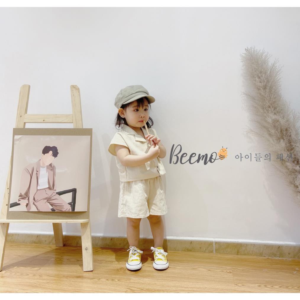 Bộ áo sơ mi kiểu cổ vest mix quần đùi  BEE phong cách Hàn Quốc cho bé trai bé gái chất liệu thô mềm -  SBU001 BEE KIDS