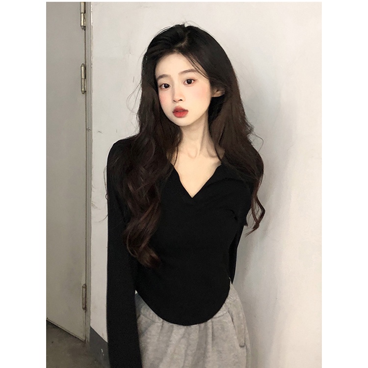 Áo polo Tay Dài Màu Trơn Thiết Kế Mới Thời Trang Mùa Thu Dành Cho Nữ