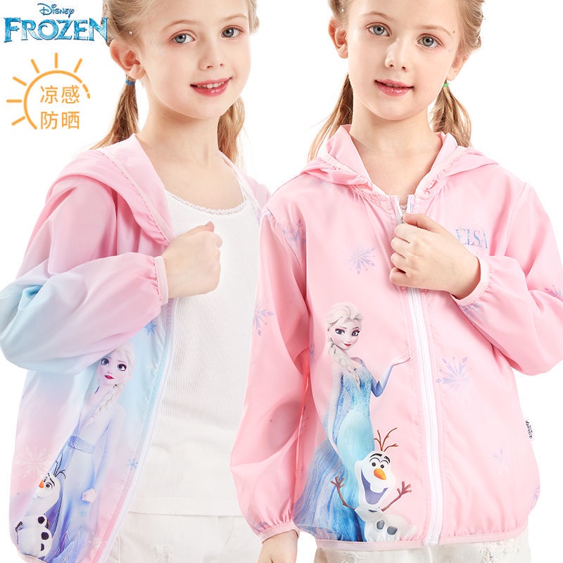 ♛Áo Khoác Cardigan Có Mũ Trùm Siêu Nhẹ In Họa Tiết Công Chúa Elsa Disney Thời Trang Mùa Hè Cho Bé Gái