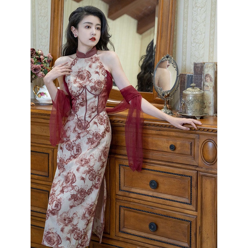 Đầm Sườn Xám Cách Tân Dáng Dài Xẻ Tà Quyến Rũ Thời Trang Cho Nữ