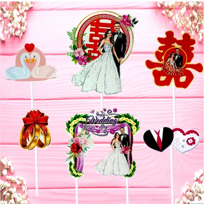 sét cắm bánh sinh nhật [FREESHIP❤️tổng hợp sét cắm giấy chủ đề tình yêu,kỷ niệm ngày cưới