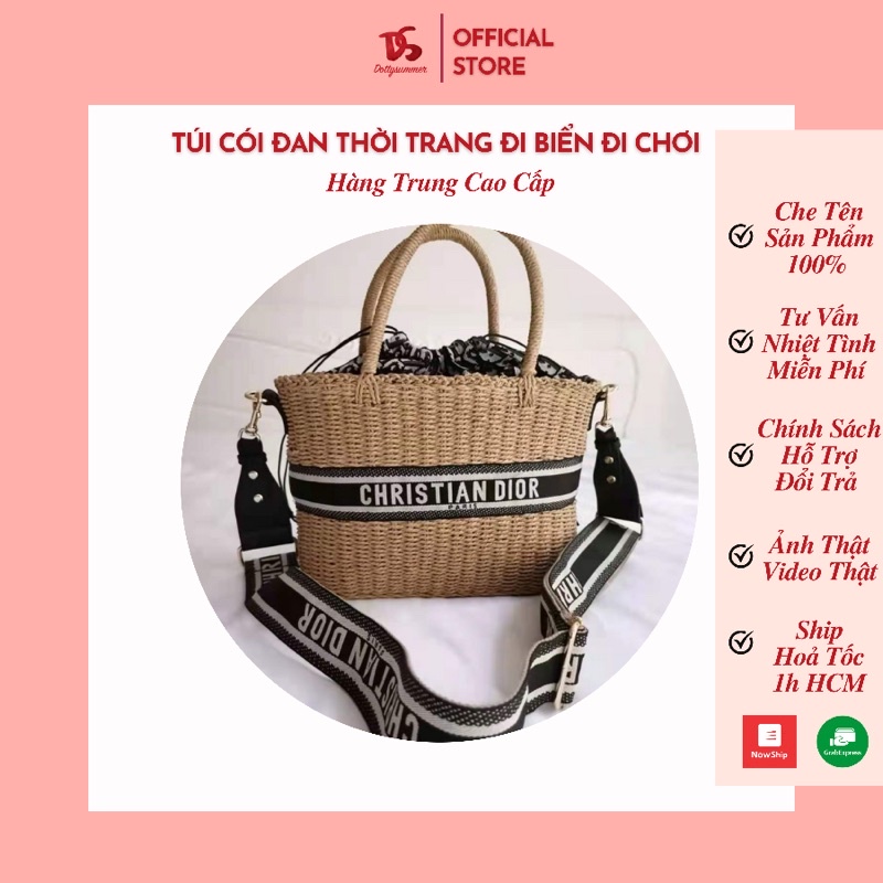 [Cao Cấp] Túi Cói Đan Quai Vải Thêu Chữ Nổi Bật Lót Vải Dệt Sang Trọng Thời Trang Đi Biển Đi Chơi