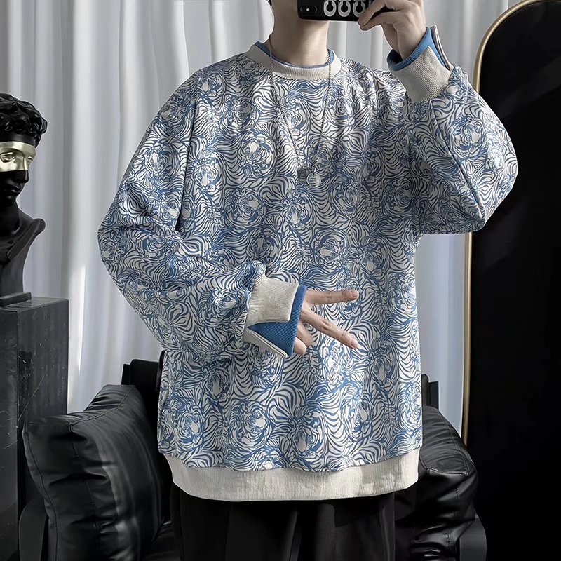 Áo Sweater Nam Giả Hai Lớp Cổ Tròn In Họa Tiết Vintage Thời Trang Cho Nữ Fashion Áo Len Nam Hai Mảnh Giả Bigsize Áo Dài Tay Unisex