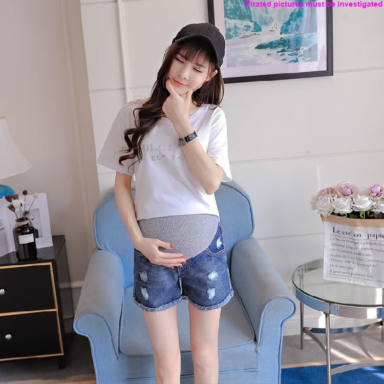 [Quần Short Jean Rách Lưng Cao Dáng Rộng Dễ Dàng Điều Chỉnh Phong Cách Mùa Hè Cho Bà Bầu Size Lớn Su