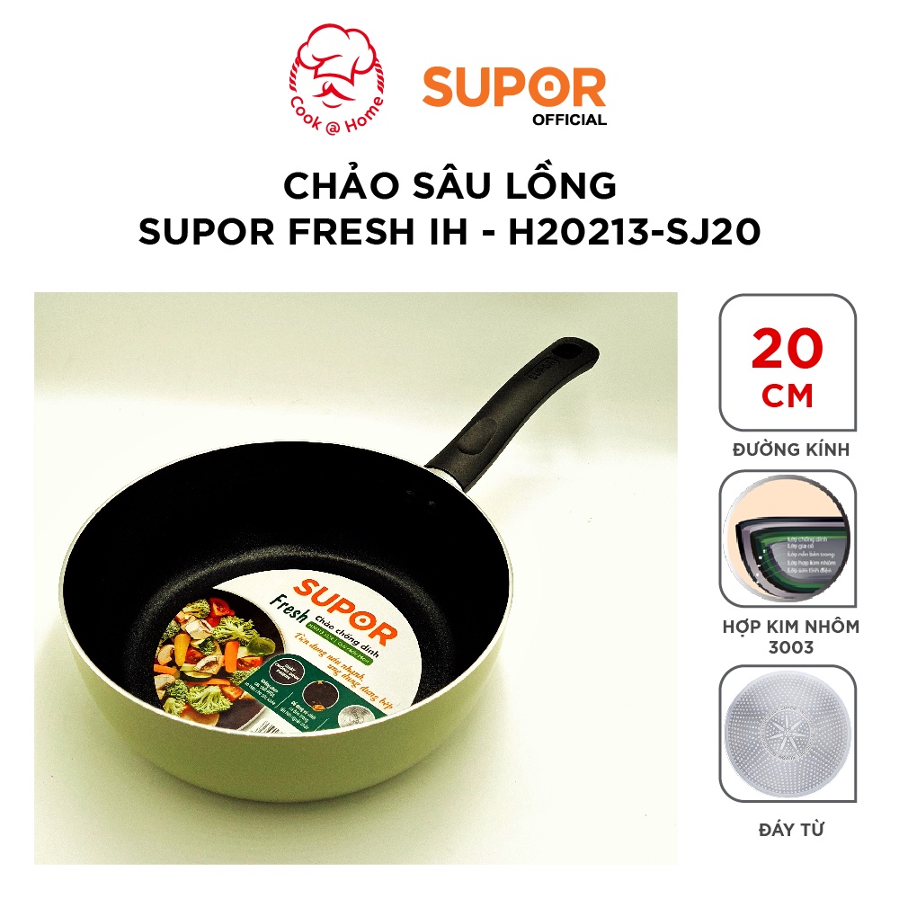 Chảo sâu lòng Supor Fresh IH Supor H20213-SJ20 H20213-SJ24- màu xanh bơ 20cm, 24cm