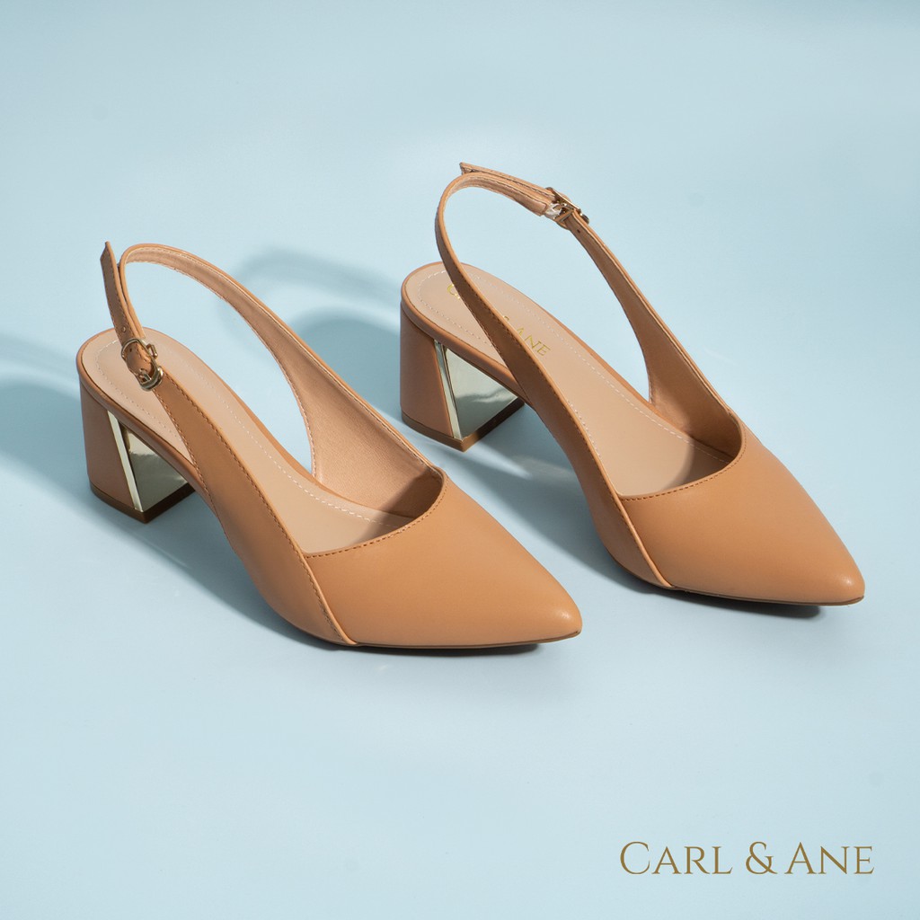 Carl & Ane - Giày Slingback Mũi Nhọn Gót Vuông Cao 7cm màu vàng - CL001