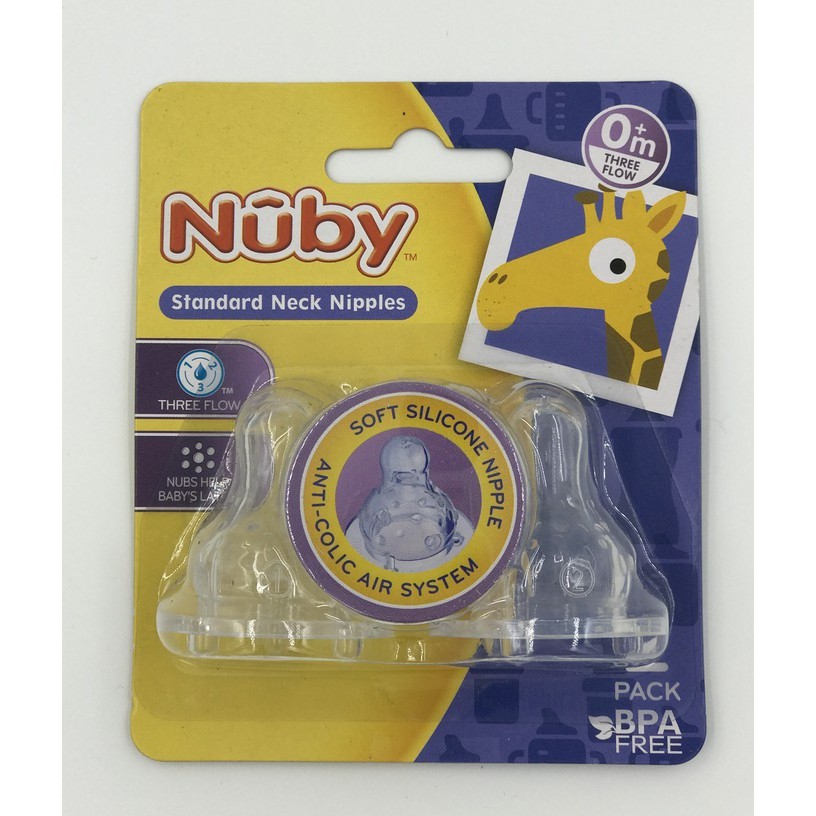 Bộ 2 núm ty silicone Nuby cổ hẹp 3 dòng chảy