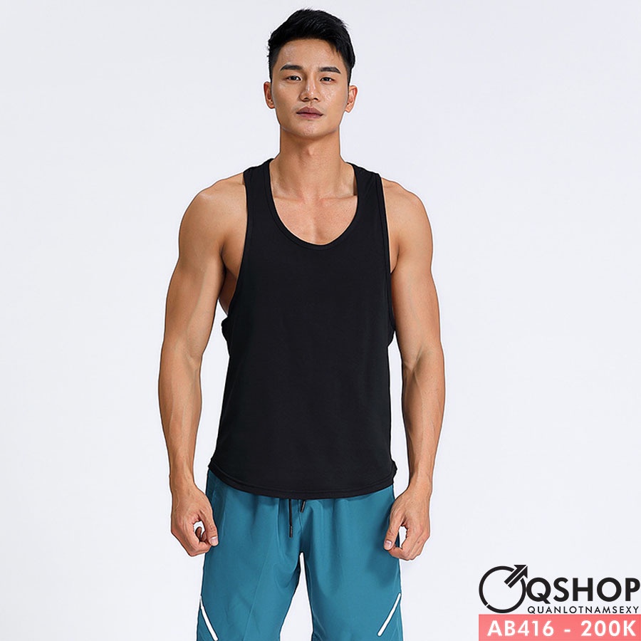 Áo thun ba lỗ tập gym, thể thao màu trơn QSHOP AB416