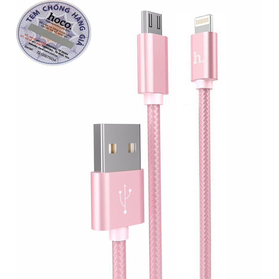 |CHÍNH HÃNG| CÁP DÙ SẠC NHANH 2 ĐẦU LIGHTNING VÀ MICRO USB - HOCO X2 - MÀU HỒNG