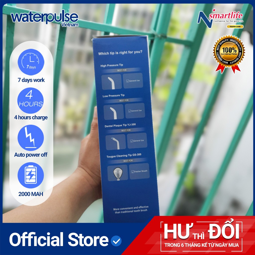 Máy tăm nước Waterpulse V400 Plus cho người răng niềng, răng sứ, Implant răng giúp hạn chế mảng bám, viêm nướu